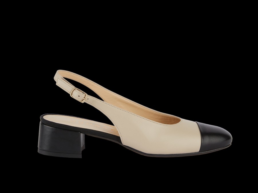 Des Sandales BRUNE | Slingback Beige Avec Pointe Noire