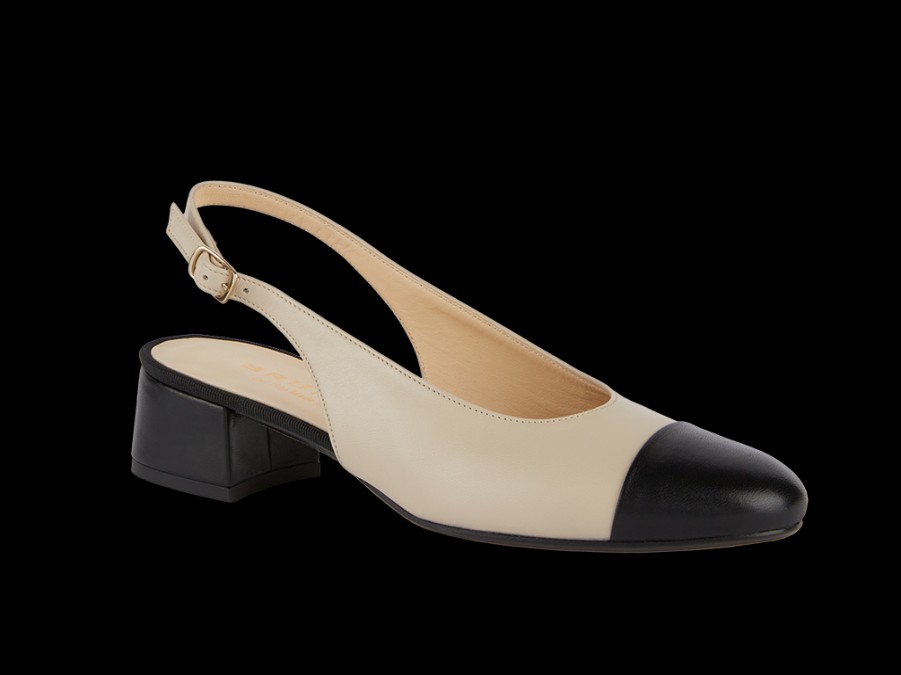 Des Sandales BRUNE | Slingback Beige Avec Pointe Noire