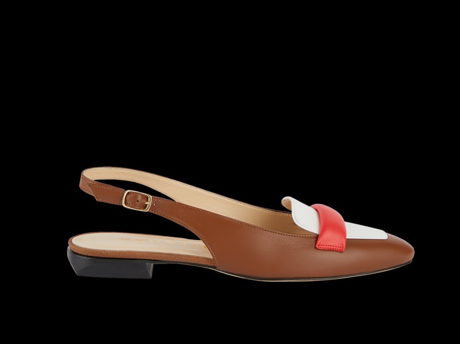 Appartements BRUNE | Slingback Pointu En Blanc Et Marron