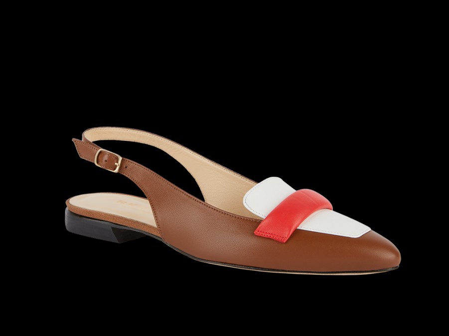 Appartements BRUNE | Slingback Pointu En Blanc Et Marron