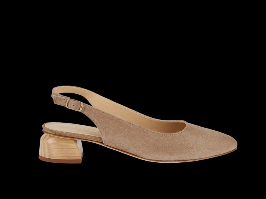 Des Sandales BRUNE | Slingback A Talon En Daim Beige