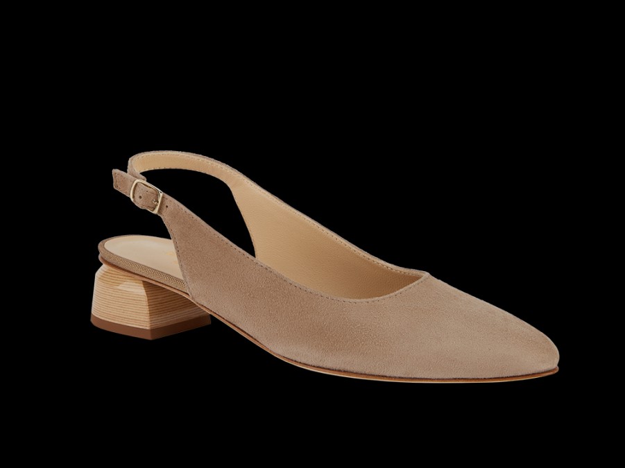 Des Sandales BRUNE | Slingback A Talon En Daim Beige